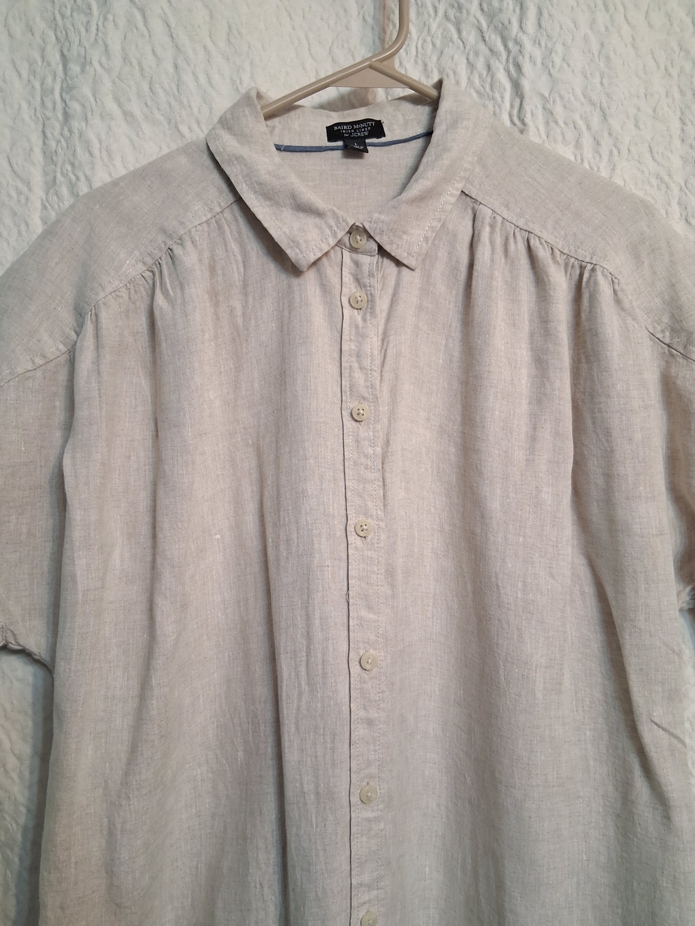 J. Crew Light Beige Linen Short-Sleeve Button-Down Dress- Casual Relaxed Fit - Picture 2 of 8